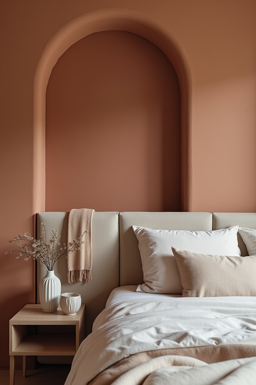 muted terracotta plaster headwall home decor