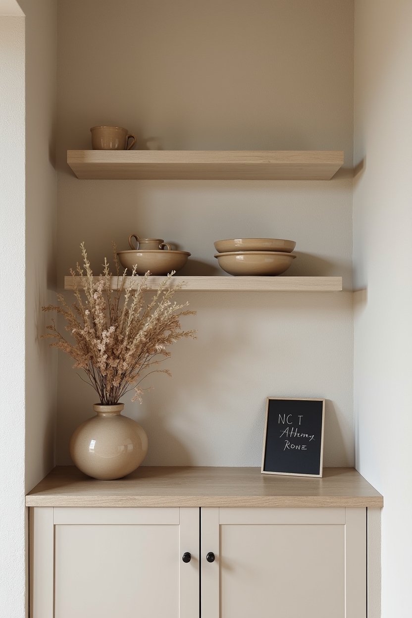 olive green entryway drop zone ideas — stack_of_glazed_catch-alls featuring mini_shelf_vignette_with_glazed_bowls