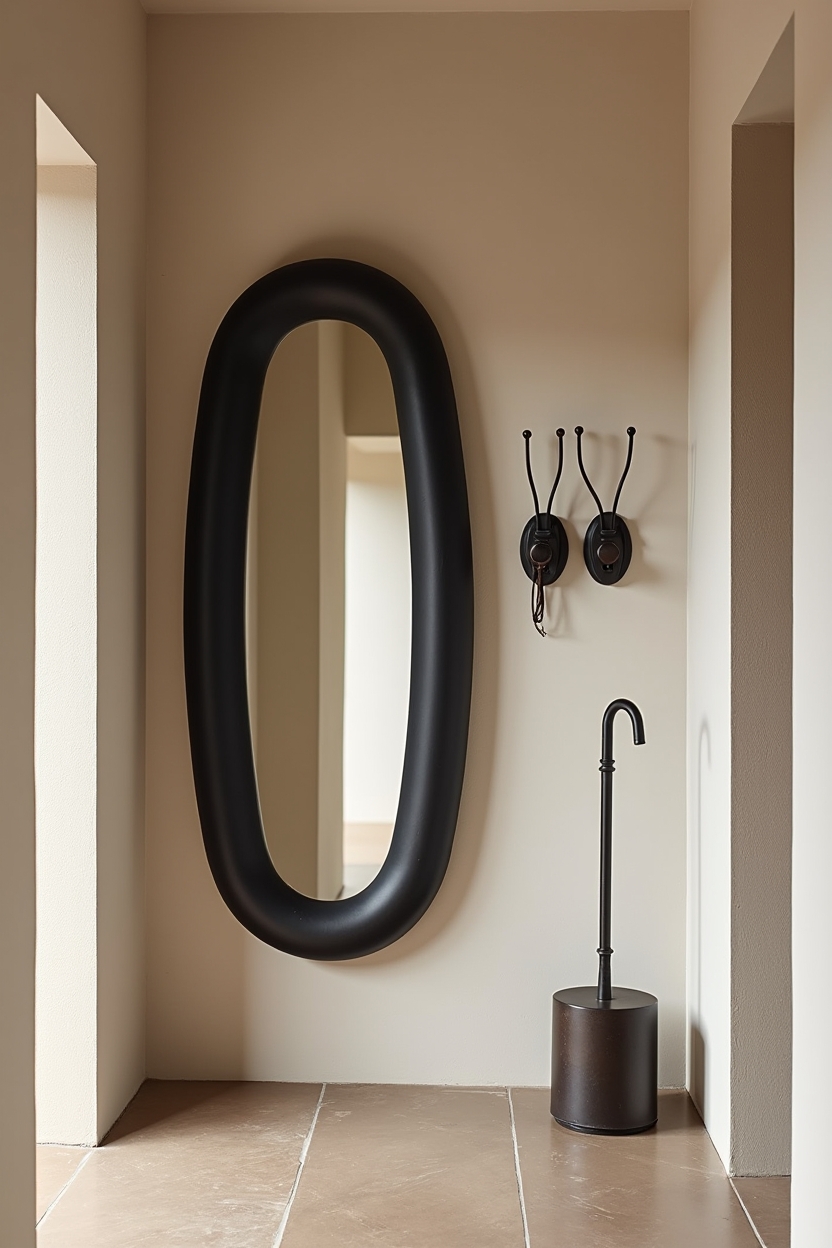 oversized matte-black oval mirror home decor