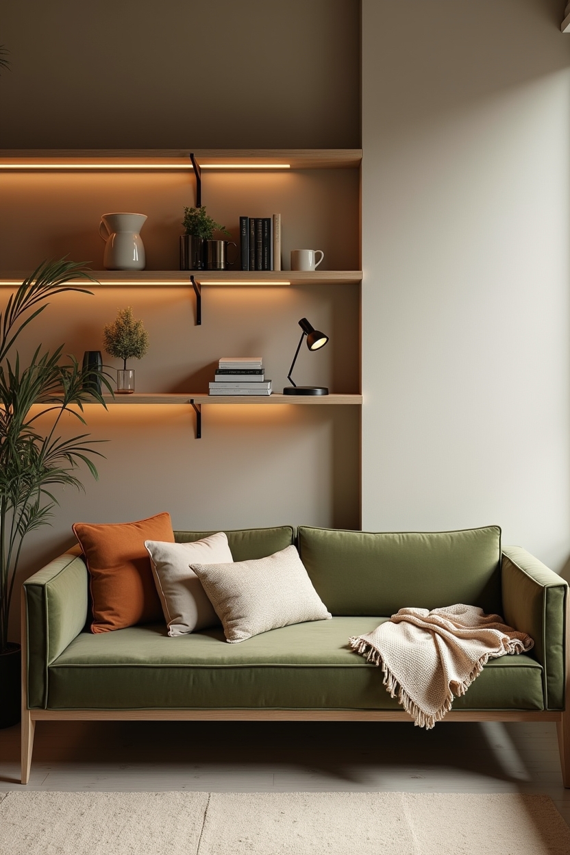 fall cozy office reading corner ideas — moss-green_velvet_daybed featuring moss_green_daybed_with_modular_pillows