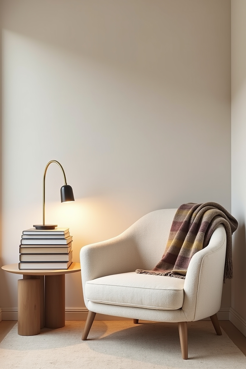 fall cozy office reading corner ideas — boucle_slipper_chair featuring boucle_slipper_and_bookstack_vignette