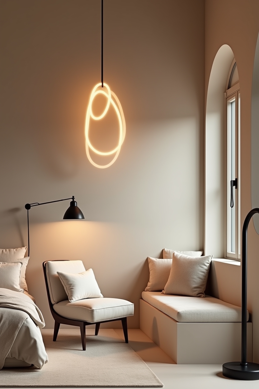 sculptural_pendants_and_arc_lamp home decor