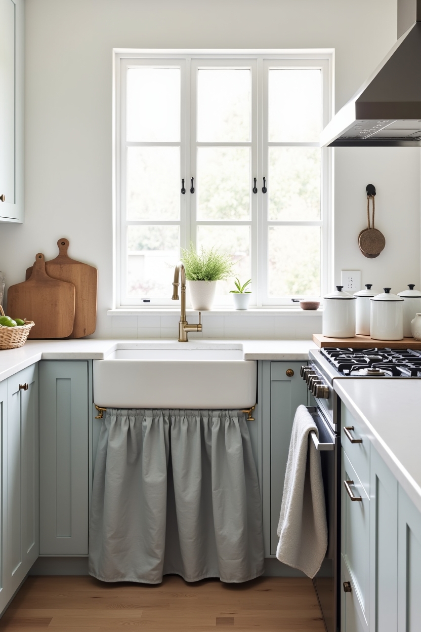 linen under-sink skirt with wicker basket pulls home decor