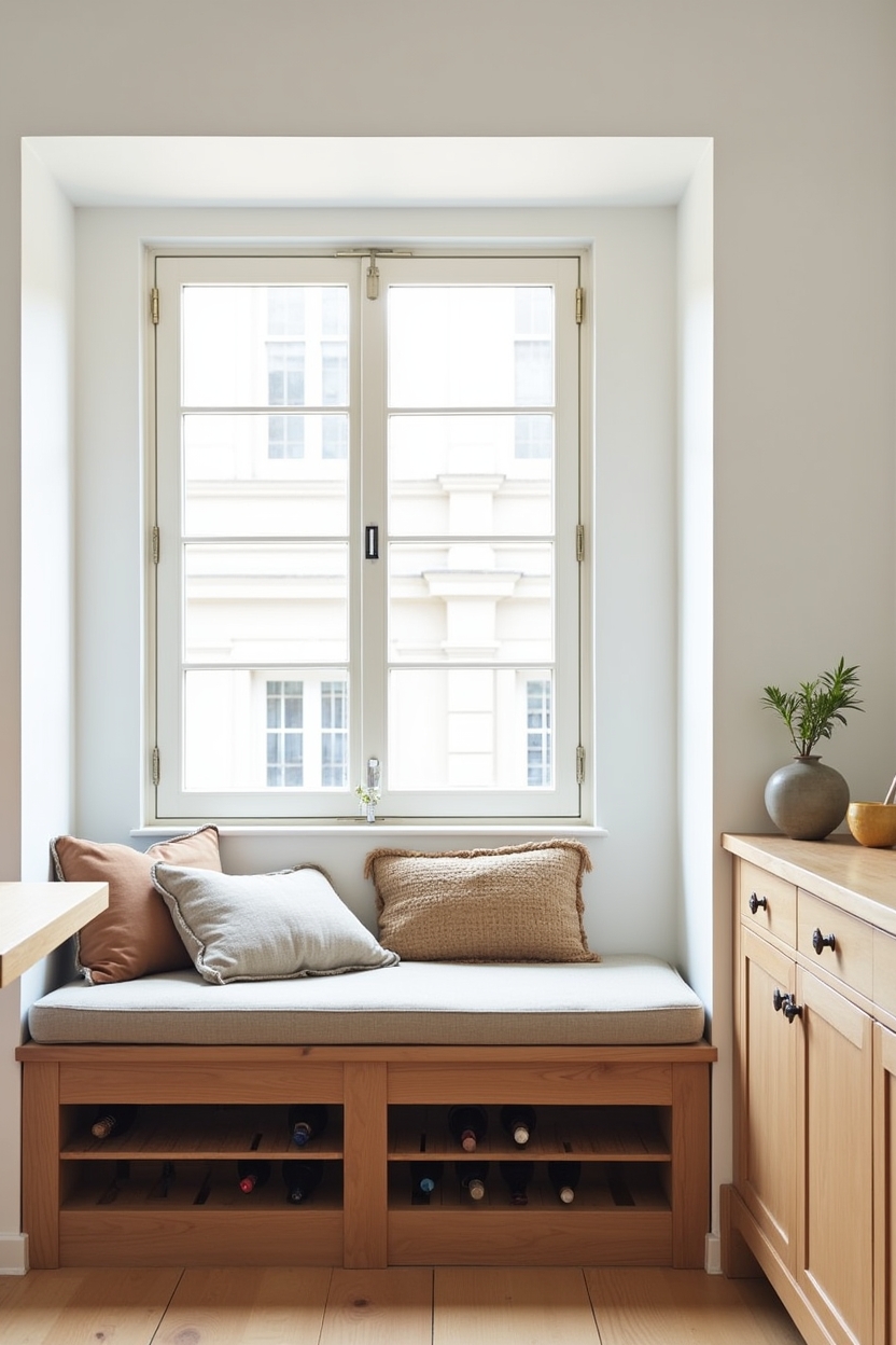 built-in window bench with teak cutlery drawers home decor