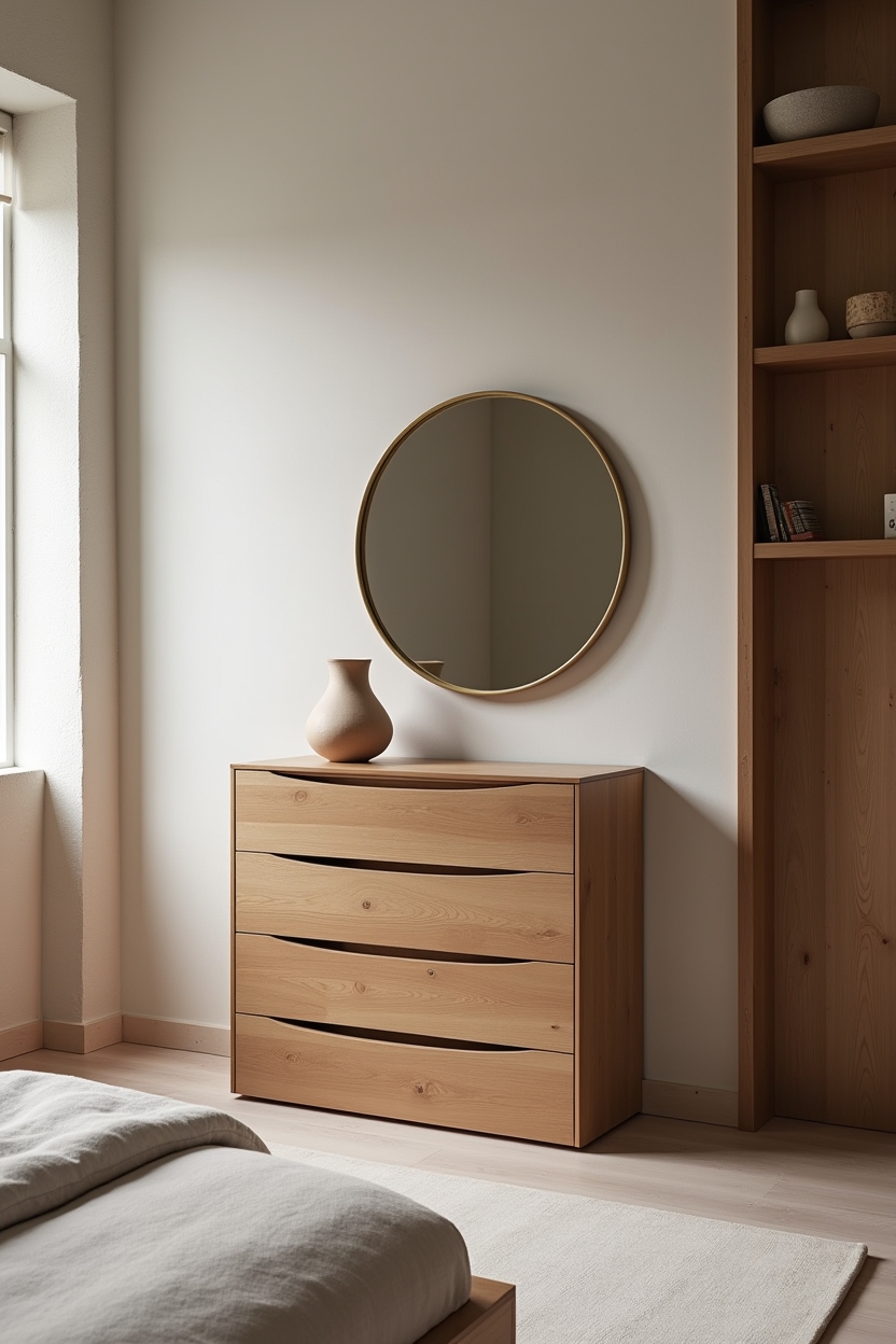 terraced silhouette dresser with staggered offset drawer sections in matte smoked oak home decor