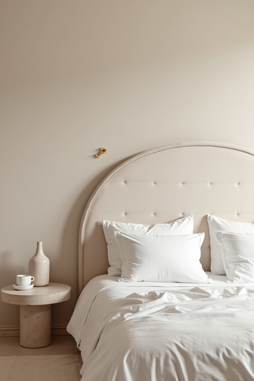 oversized arched bouclé headboard with organic asymmetric curves extending near ceiling home decor