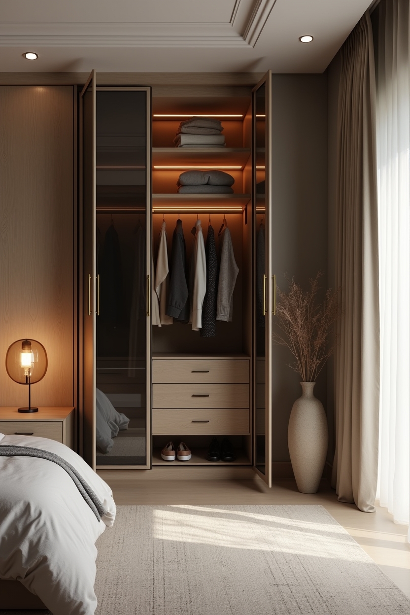 timeless luxury bedroom storage ideas — freestanding fluted-glass armoire featuring statement_armoire_with_fluted_glass