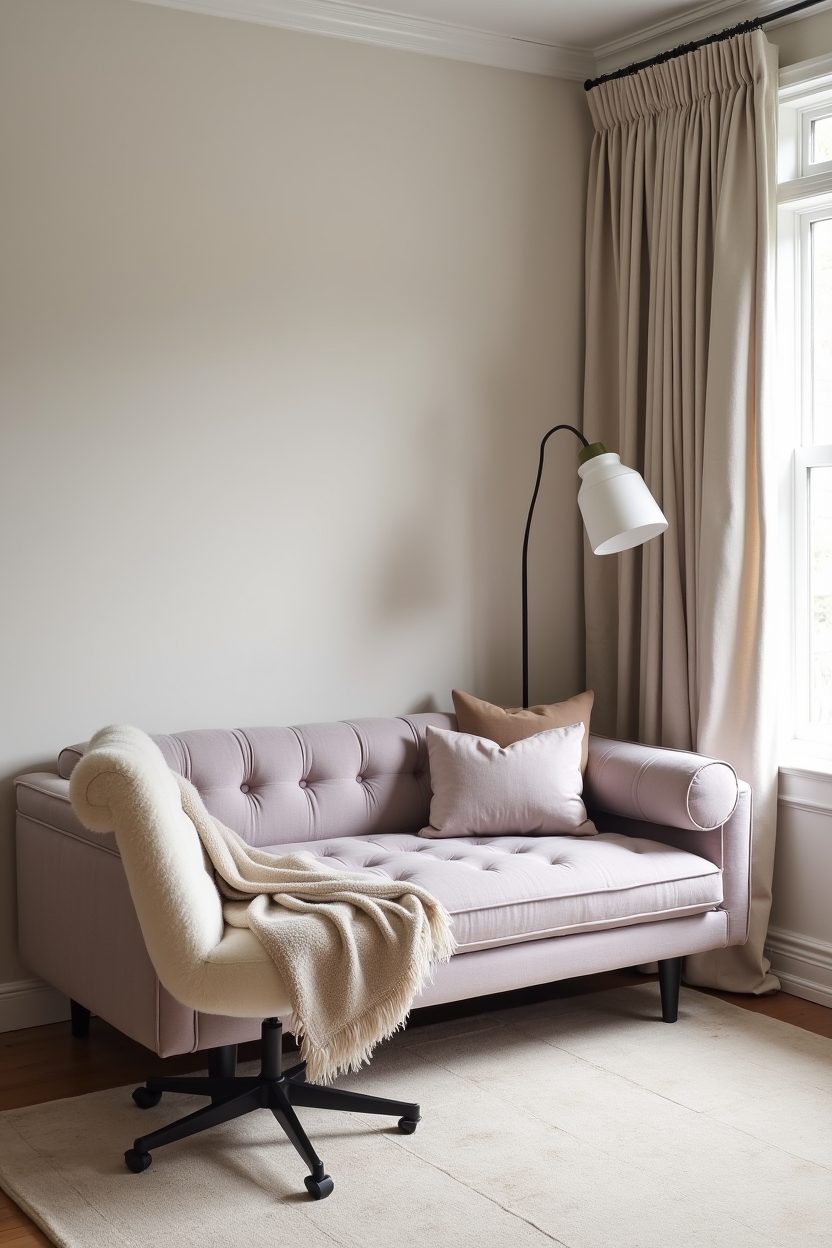 restorative guest room office ideas — low_tufted_daybed featuring lavender_linen_daybed