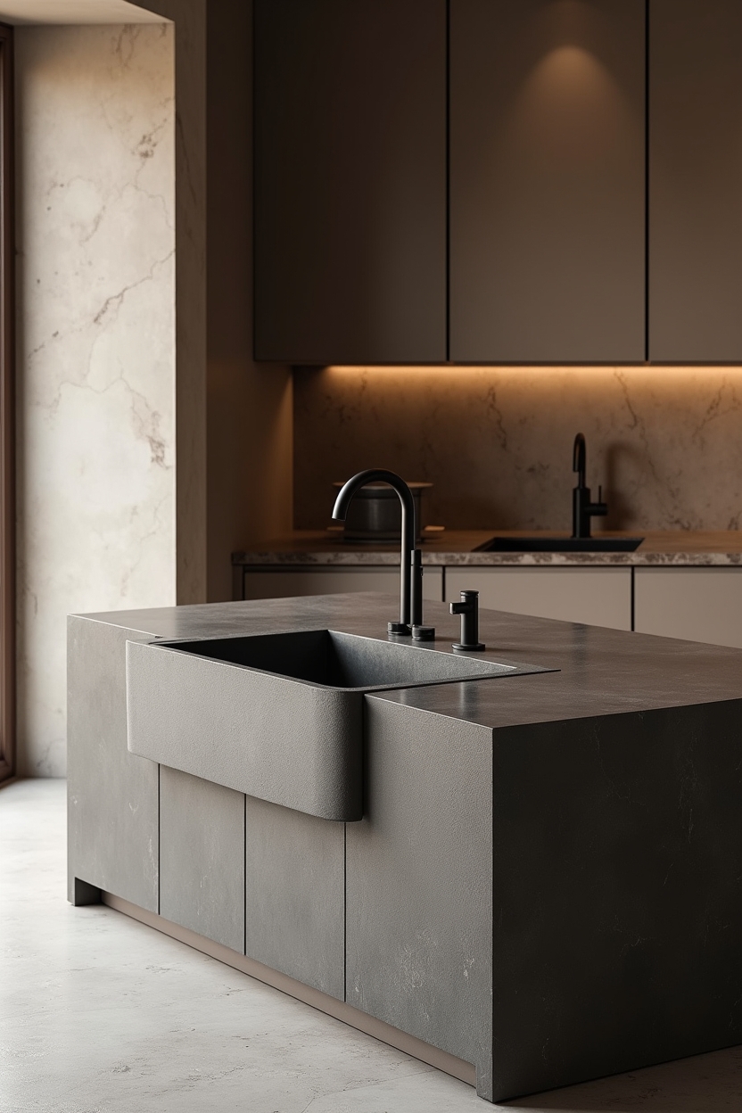 matte honed basalt countertop with integrated trough sink home decor