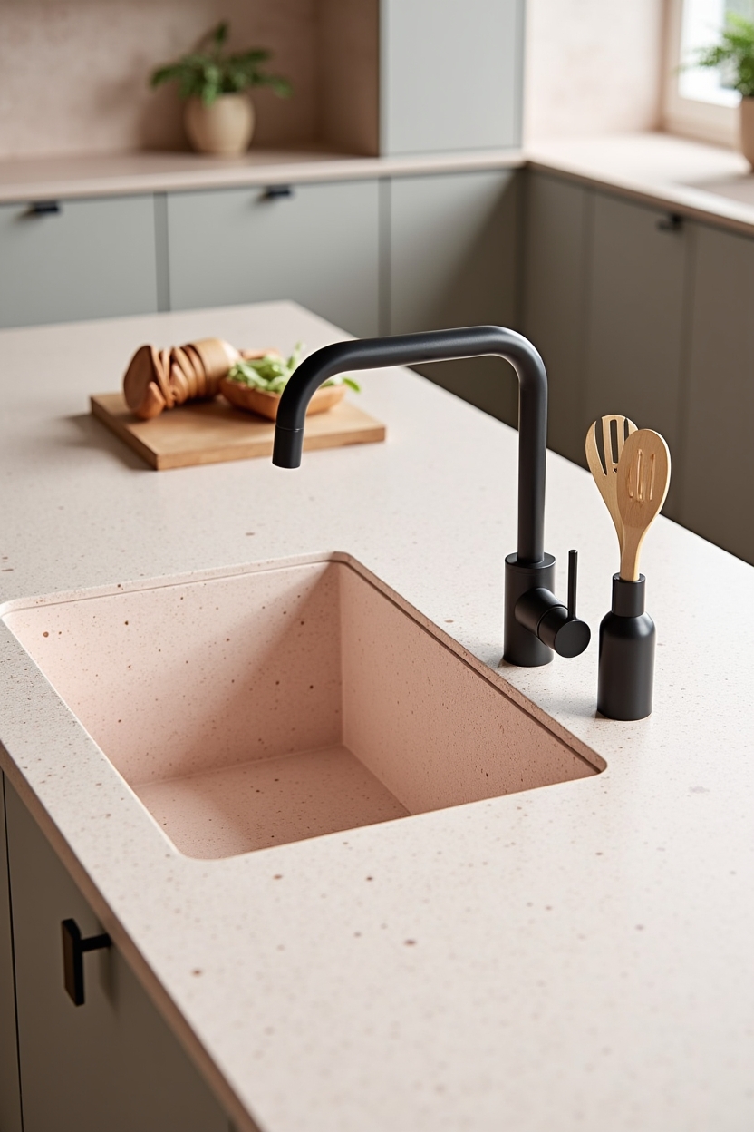 coral-speckled terrazzo countertop home decor