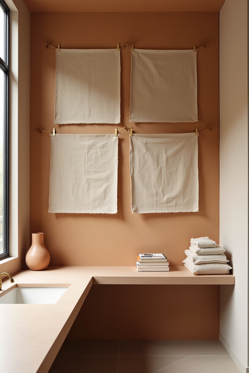 organic modern creative studio decor — four-by-four cork tile grid featuring material_accent