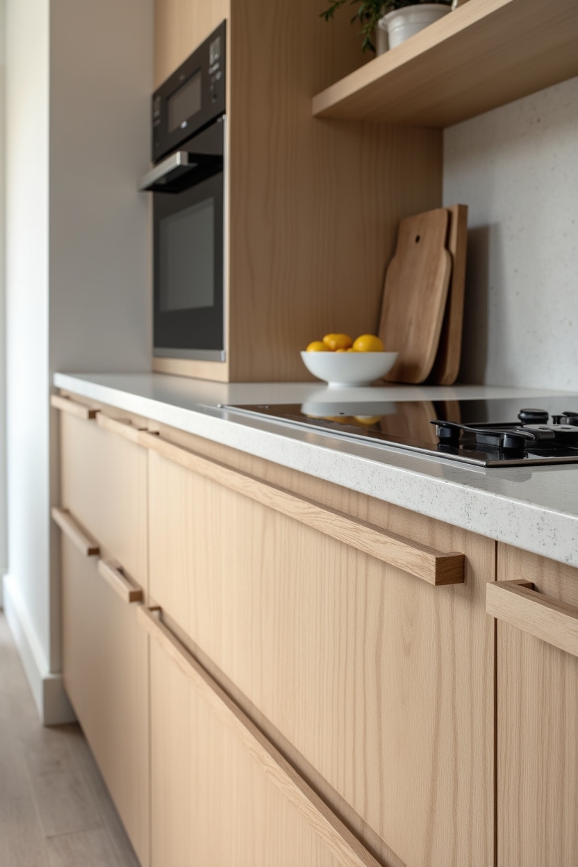 integrated edge-pull profile milled in warm ash home decor
