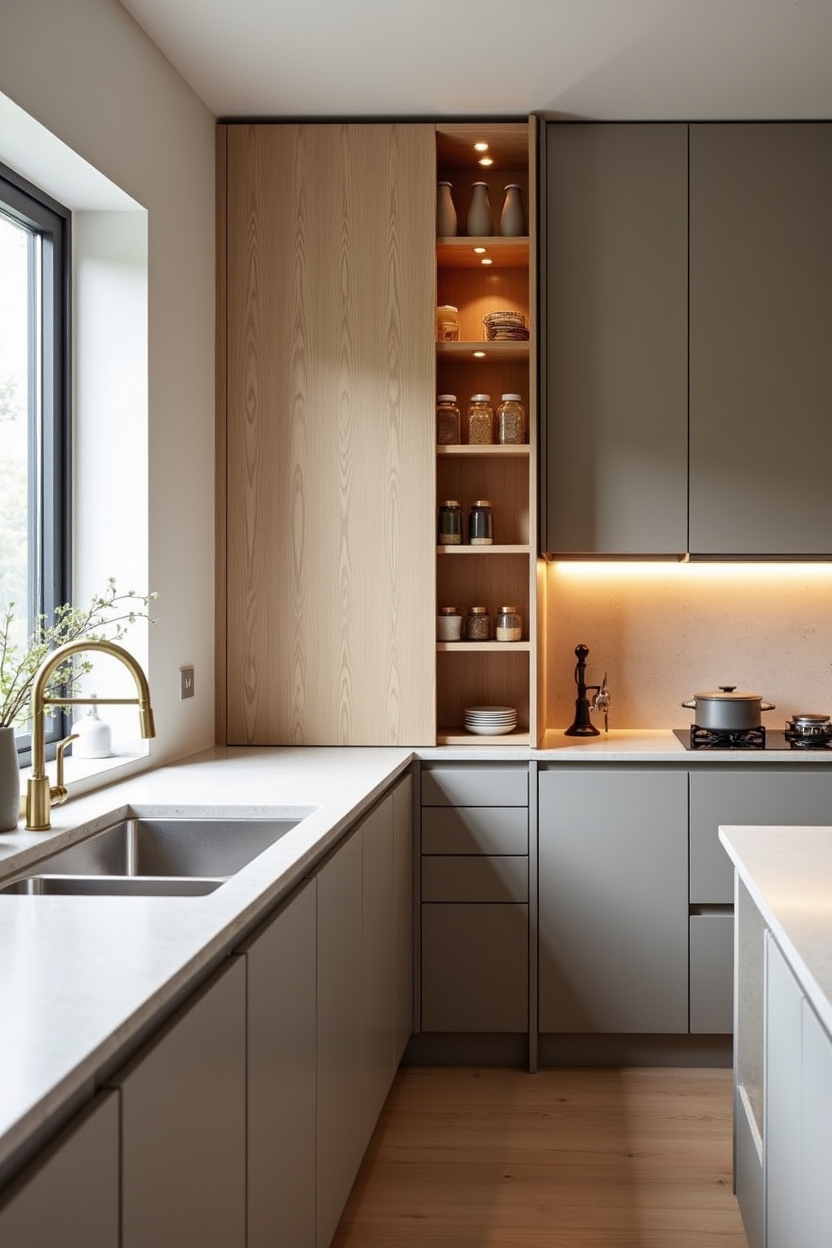 slim full-height vertical pull-out pantry home decor