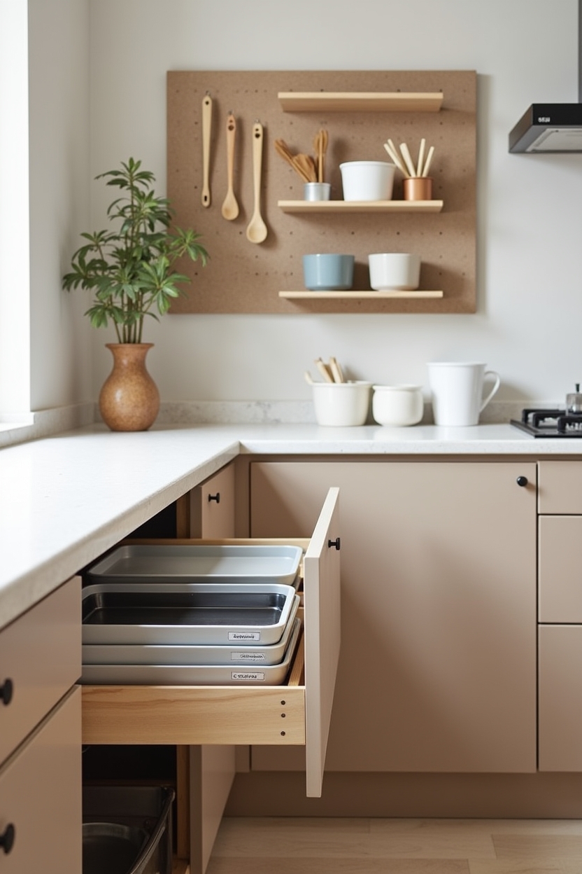 toe-kick pull-out drawers for trays and baking sheets home decor
