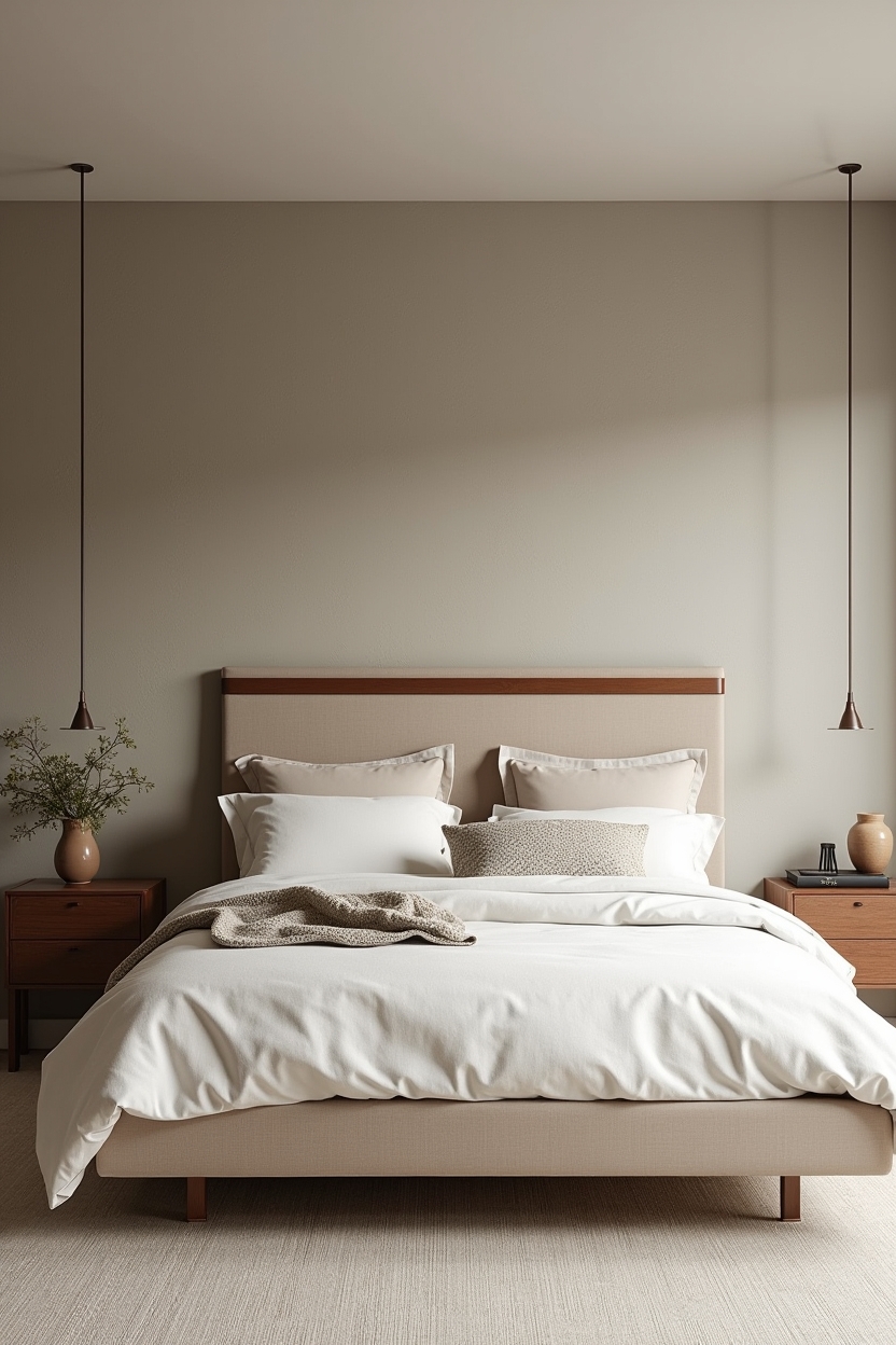 linen_wrapped_platform_bed_with_leather_strap_headboard home decor