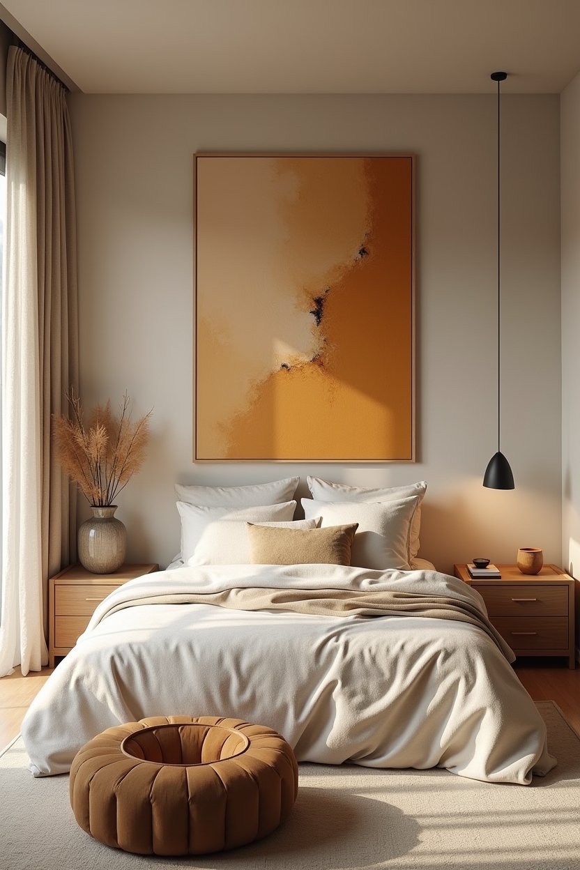 single_large_abstract_oil_painting_muted_ochre home decor