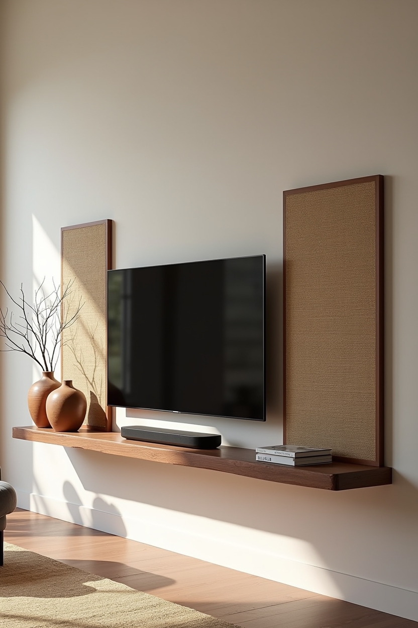 raw-edge walnut floating shelf home decor