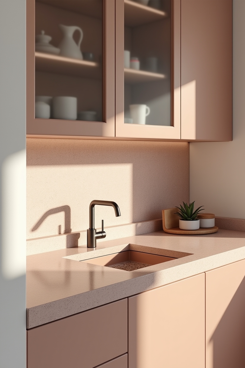 peach-pink terrazzo countertop edge home decor