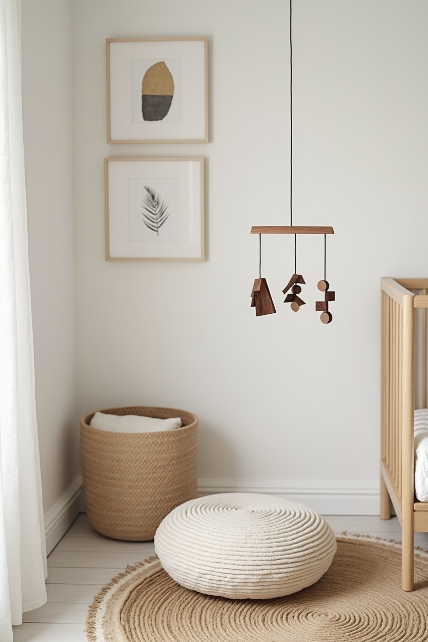 charred wood luxury nursery decor — charred wood + brass mobile featuring handcrafted charred wood and brass mobile (overhead fixture)