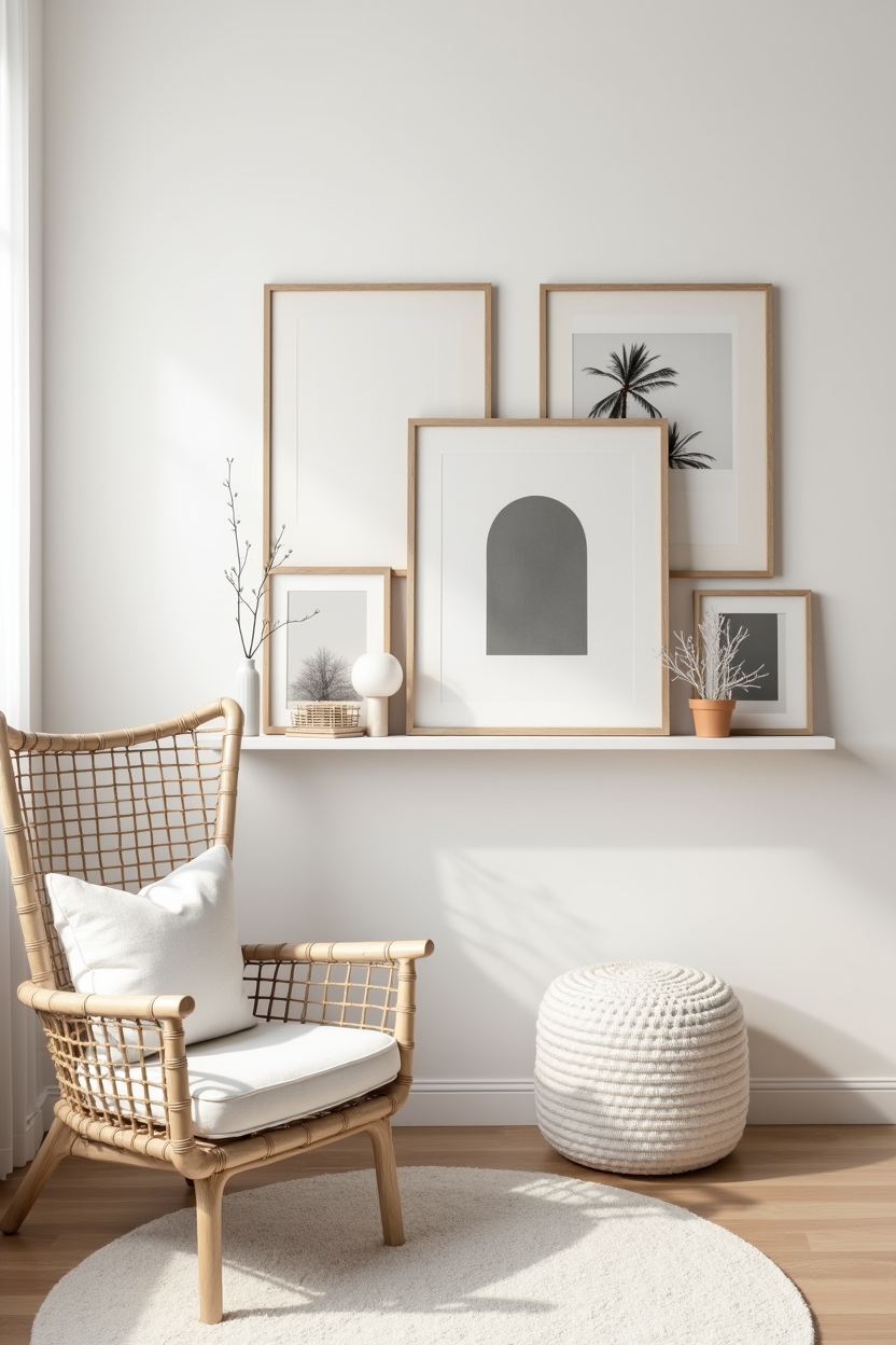 charred wood luxury nursery decor — charred wood frame with black-and-cream print featuring monochrome gallery wall in thin charred wood frames