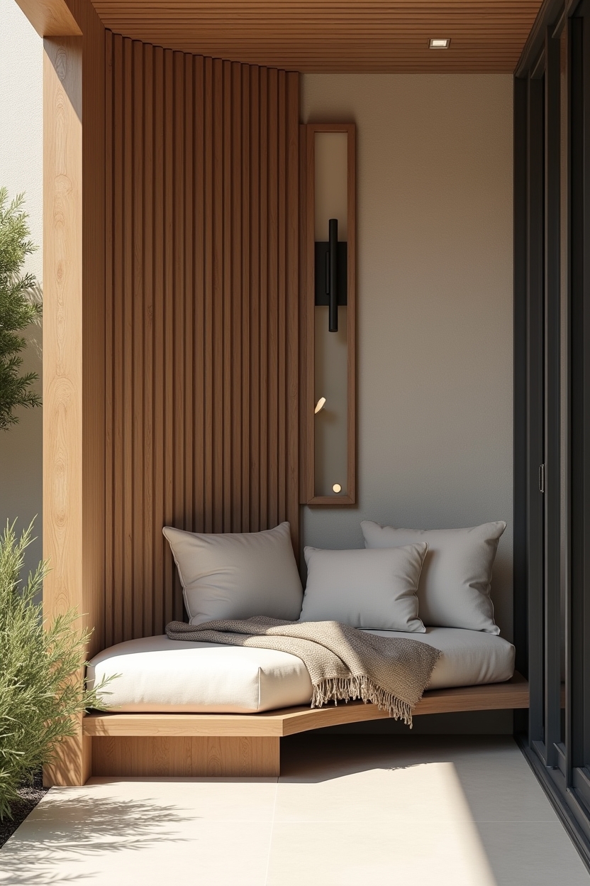 vertically slatted weathered oak privacy screen with translucent shoji acrylic insets home decor