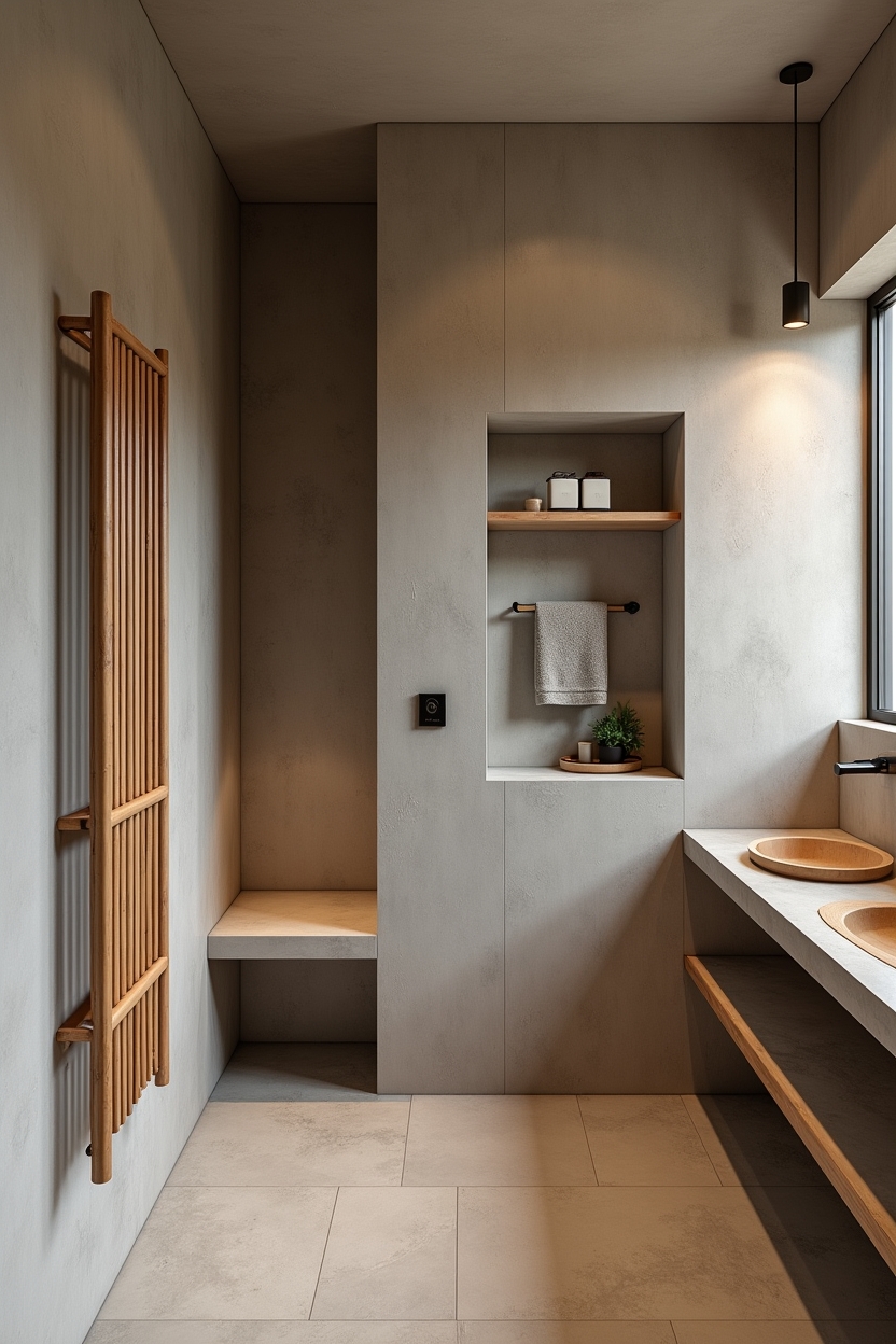 vertical bamboo slat towel warmer with warm-brass fittings home decor