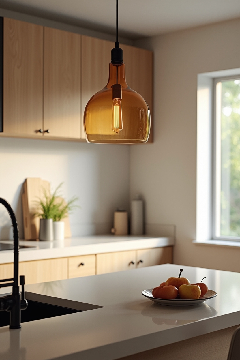 single blown-Venetian glass pendant with amber tint home decor