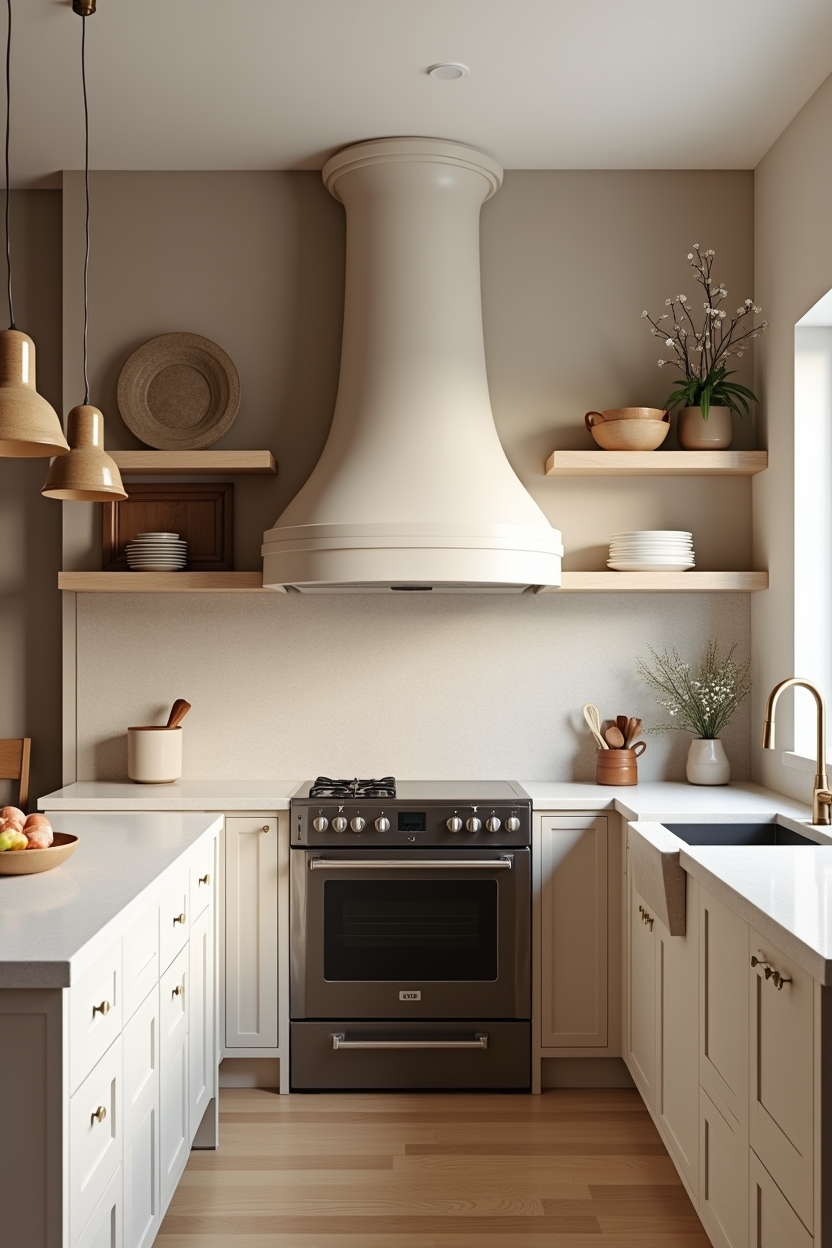 hand-sculpted curved glazed ceramic range hood home decor
