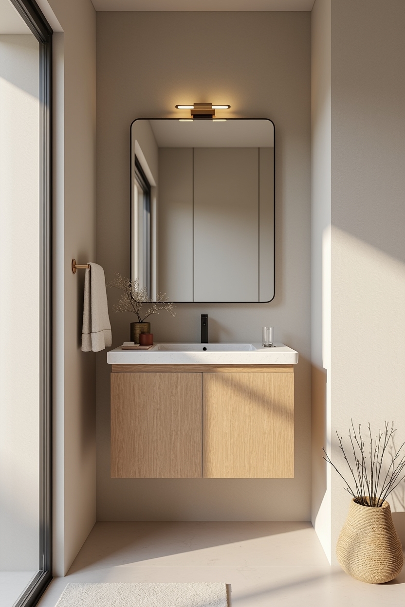 recessed stoneware-faced medicine cabinet with rattan-panel doors home decor