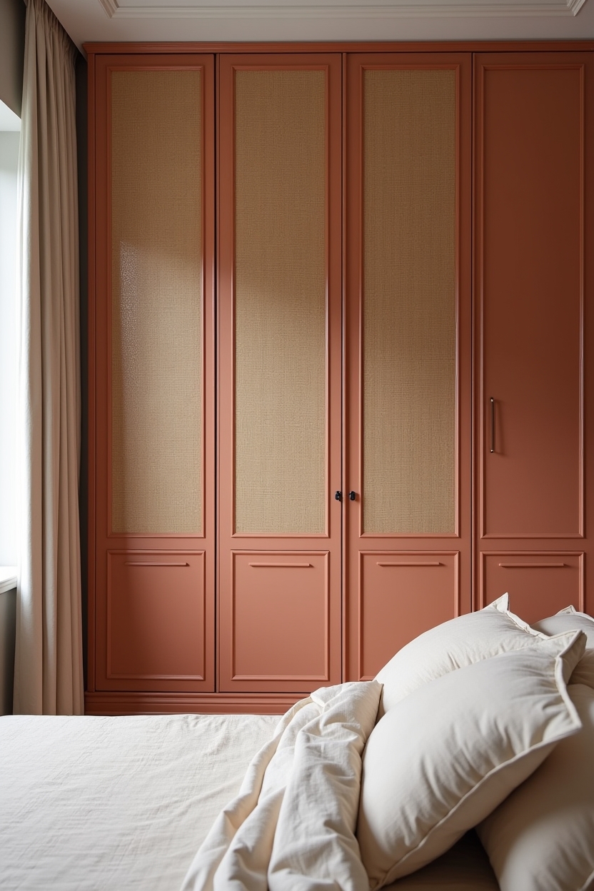 terracotta-painted cane-paneled wardrobe home decor