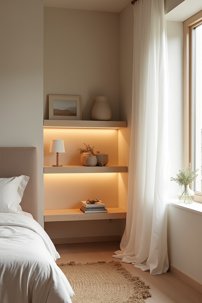LED-lit floating corner shelf home decor