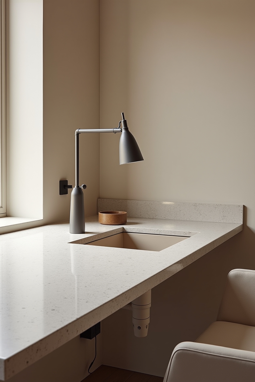 understated modern home office decor — slimband terrazzo-top desk featuring terrazzo_desk