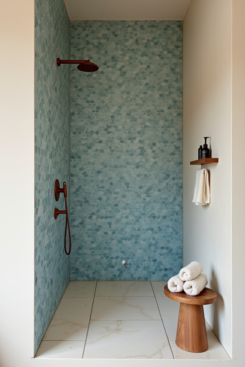 hand-glazed warm indigo fish-scale shower tile home decor