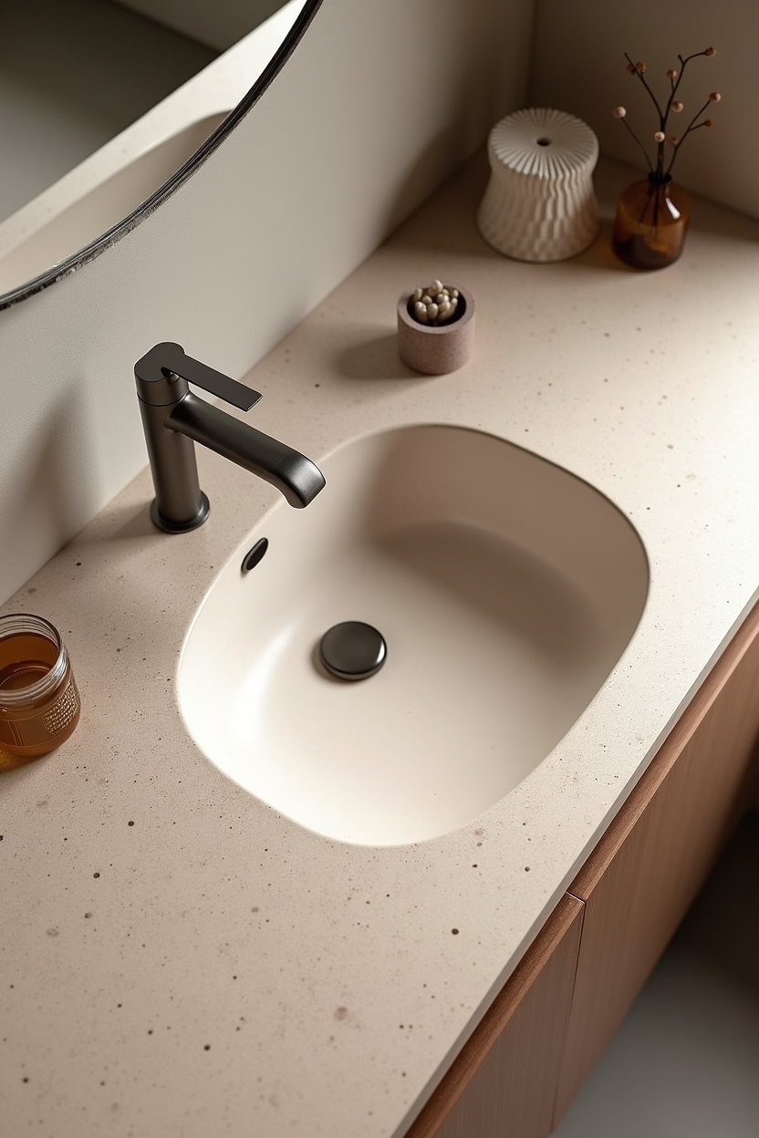 sandstone terrazzo vanity top with shell flecks home decor