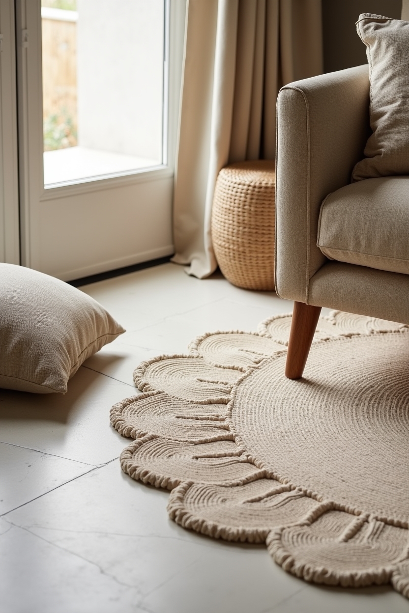flatwoven seaweed-fiber scalloped mats home decor