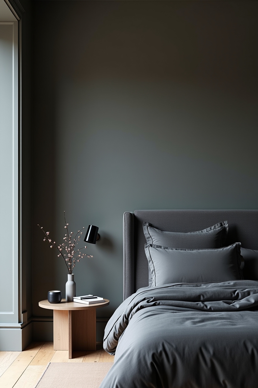 tonal charcoal limewash wall finish with satin plaster trim home decor