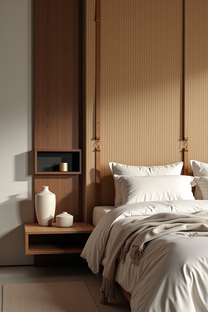 wide woven rattan panel with leather straps home decor