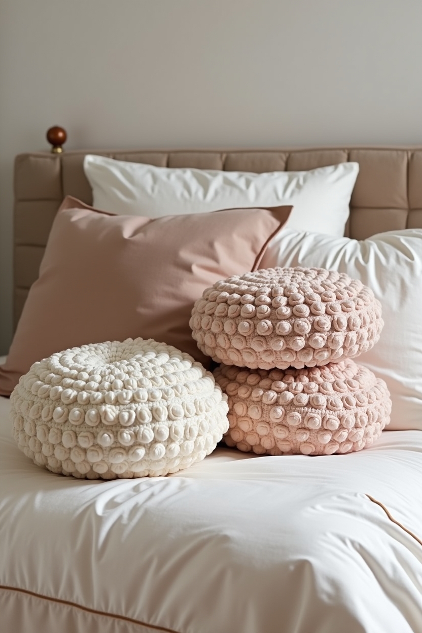 oversized crochet bubble cushions in pastel gradient home decor