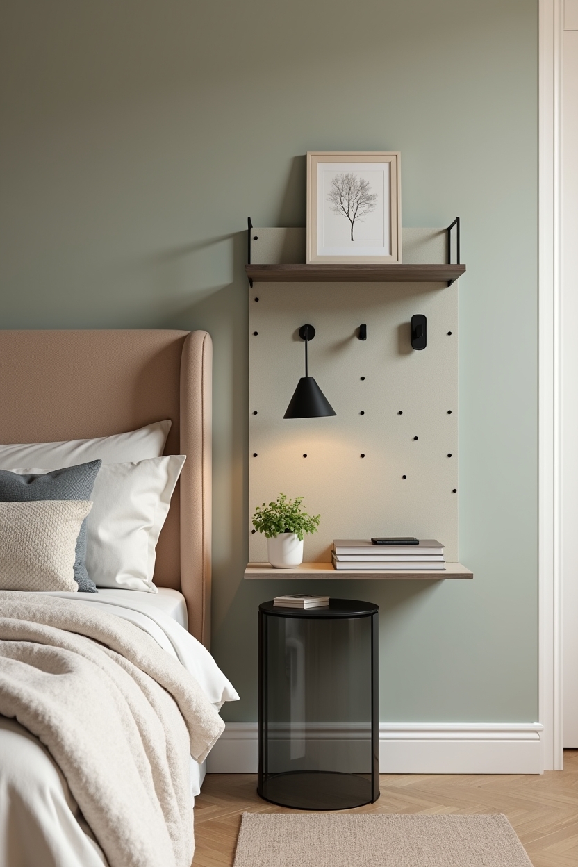 modular pegboard bedside organizer in matte sage home decor