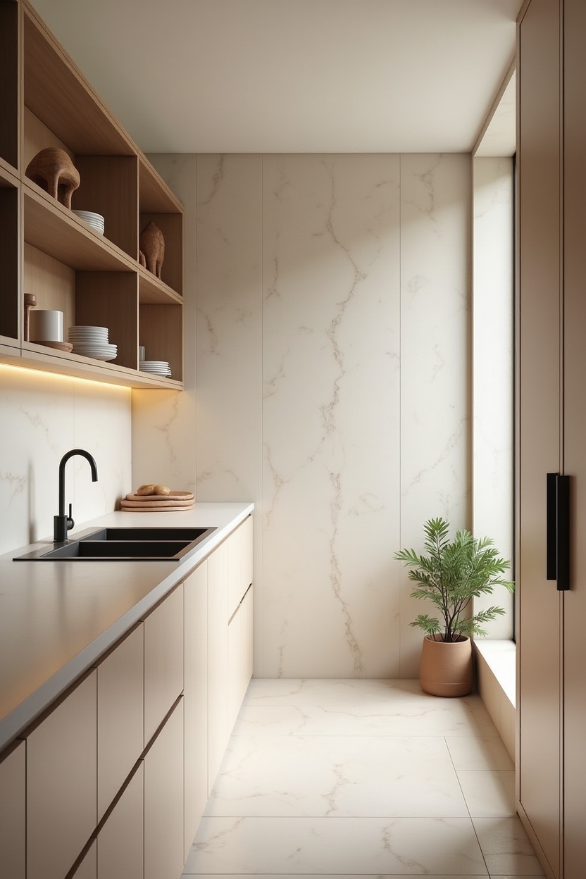 continuous honed limestone slab backsplash home decor