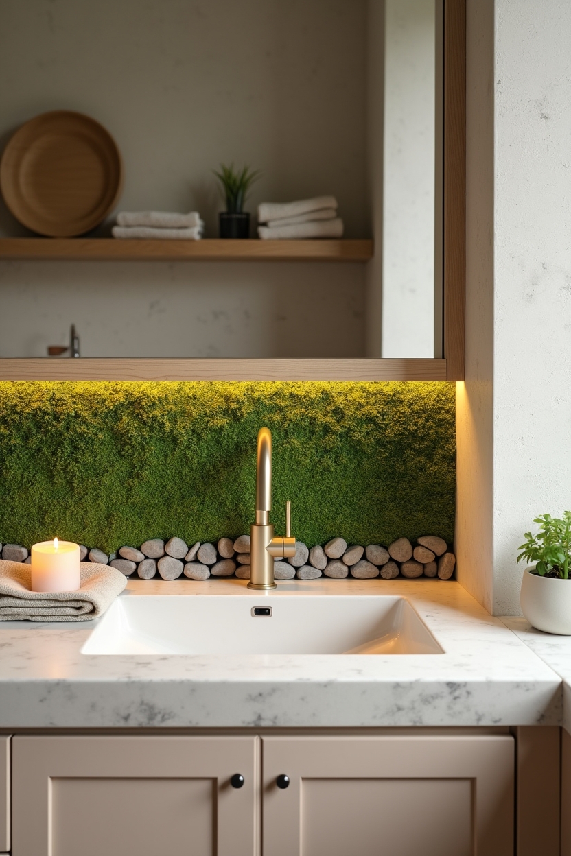 framed living moss and pebble vignette home decor
