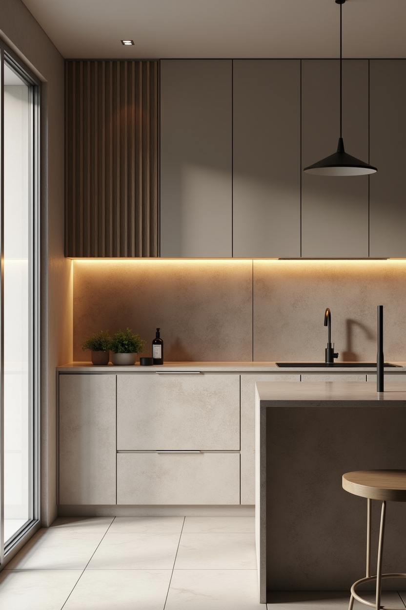 satin-brass inlay grid on honed basalt home decor