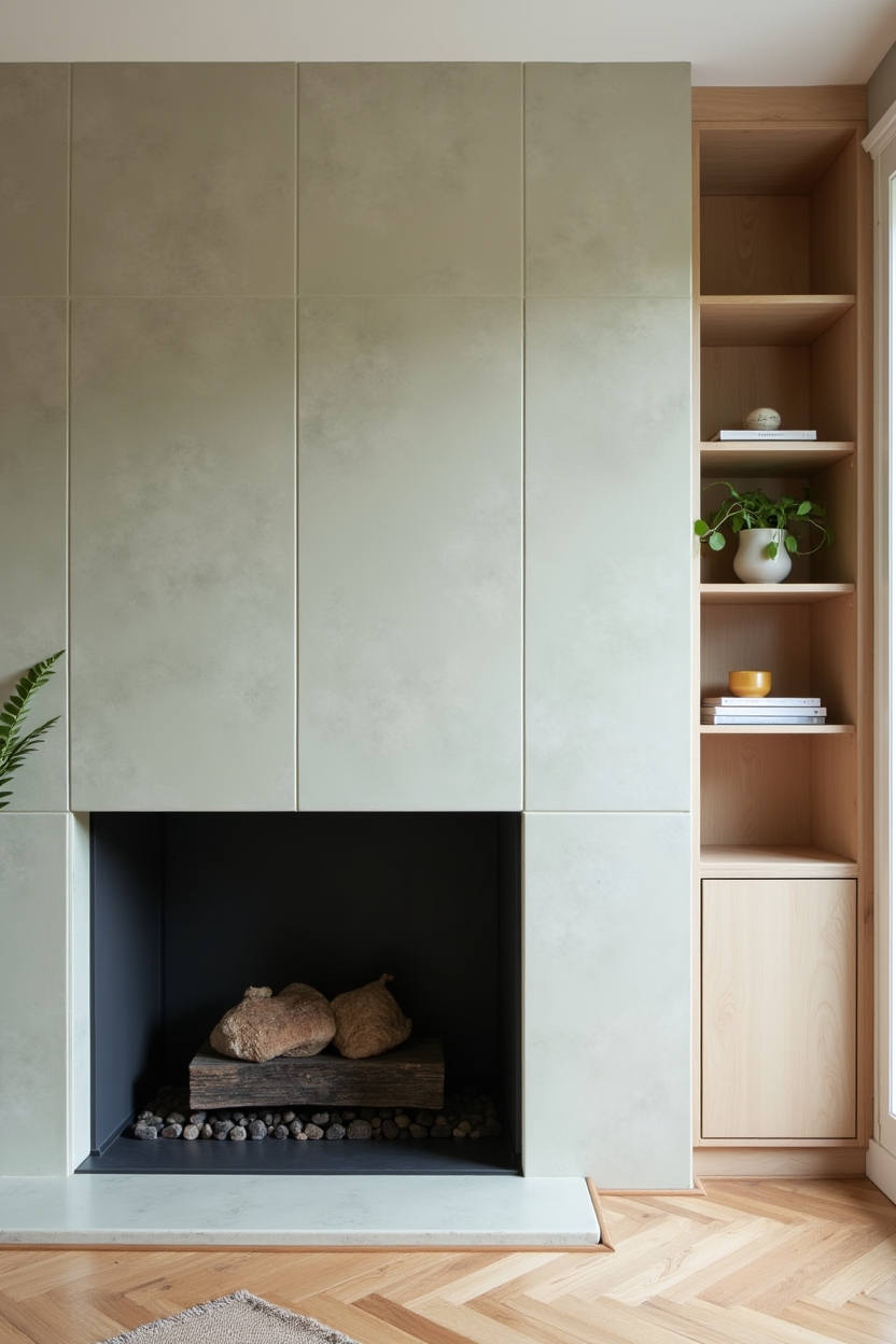 hand-glazed matte sage tile fireplace surround home decor