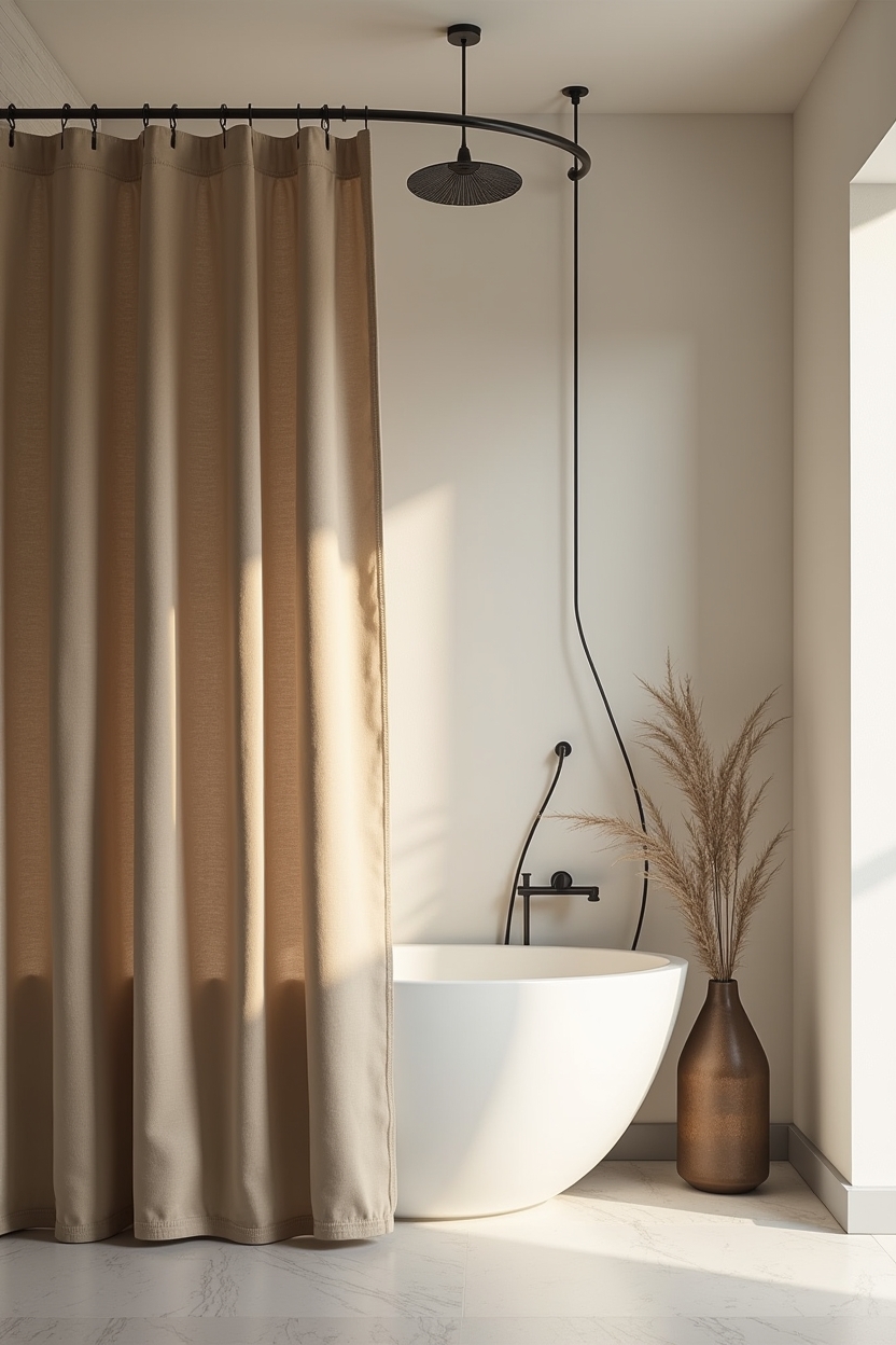 steam_proof_ochre_linen_shower_curtain home decor
