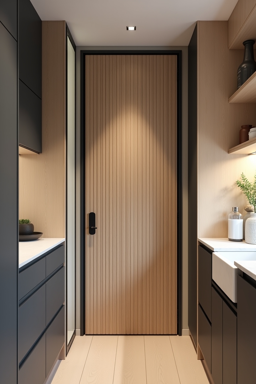 matte vertical timber slat pantry door home decor