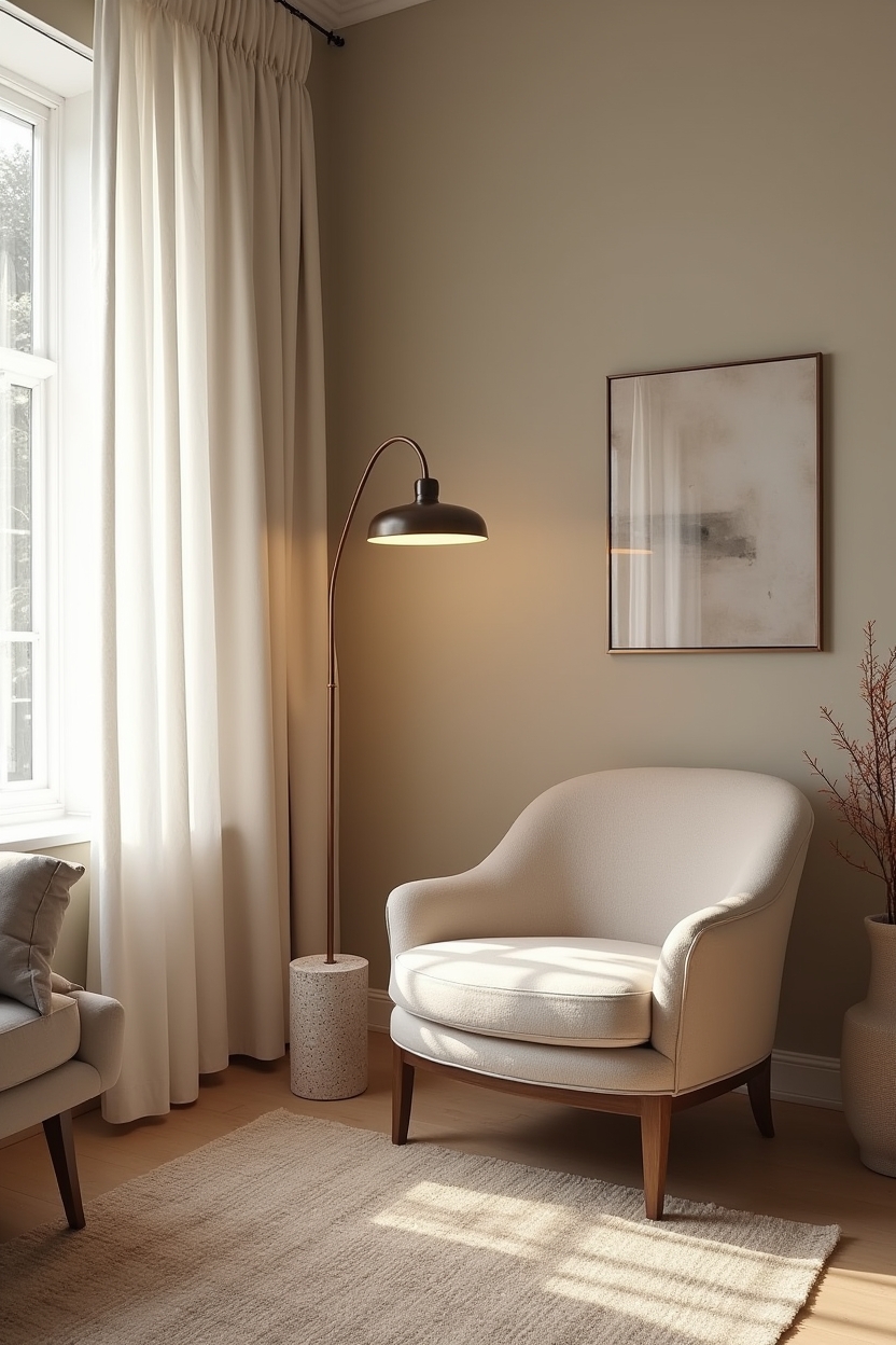 budget living room decor — brass arc floor lamp featuring slim brass arc floor lamp with terrazzo base