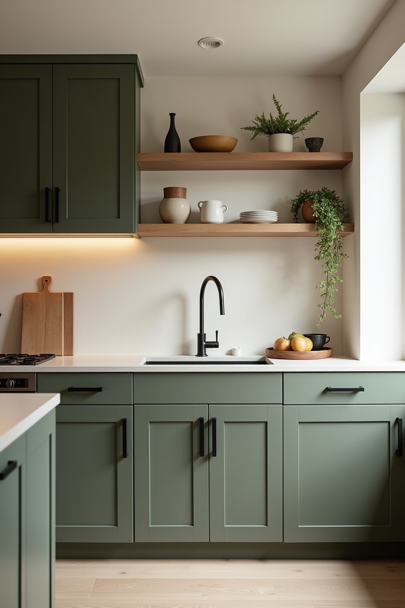 olive-green shaker cabinetry home decor