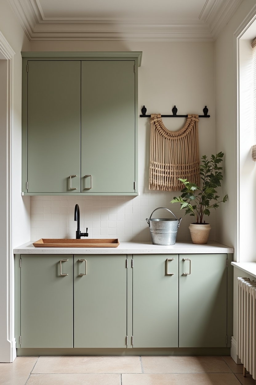 olive green laundry room cabinet ideas — salvaged_olive_enamel_cabinet featuring vintage_enamel_cabinetry