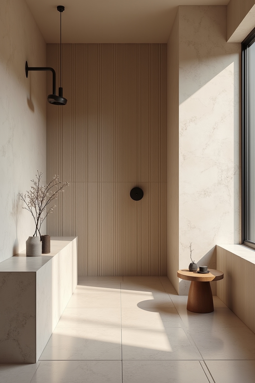 pleated terrazzo shower curb / low wall home decor