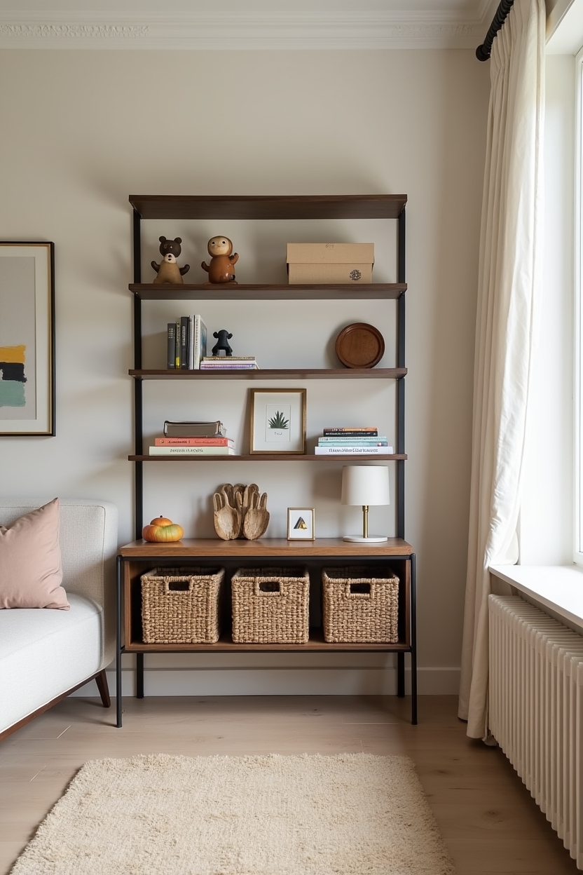 matte-black metal shelving home decor